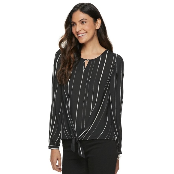 Apt. 9 Tops - Women’s Apt. 9 Keyhole top ( black/pinstripe)